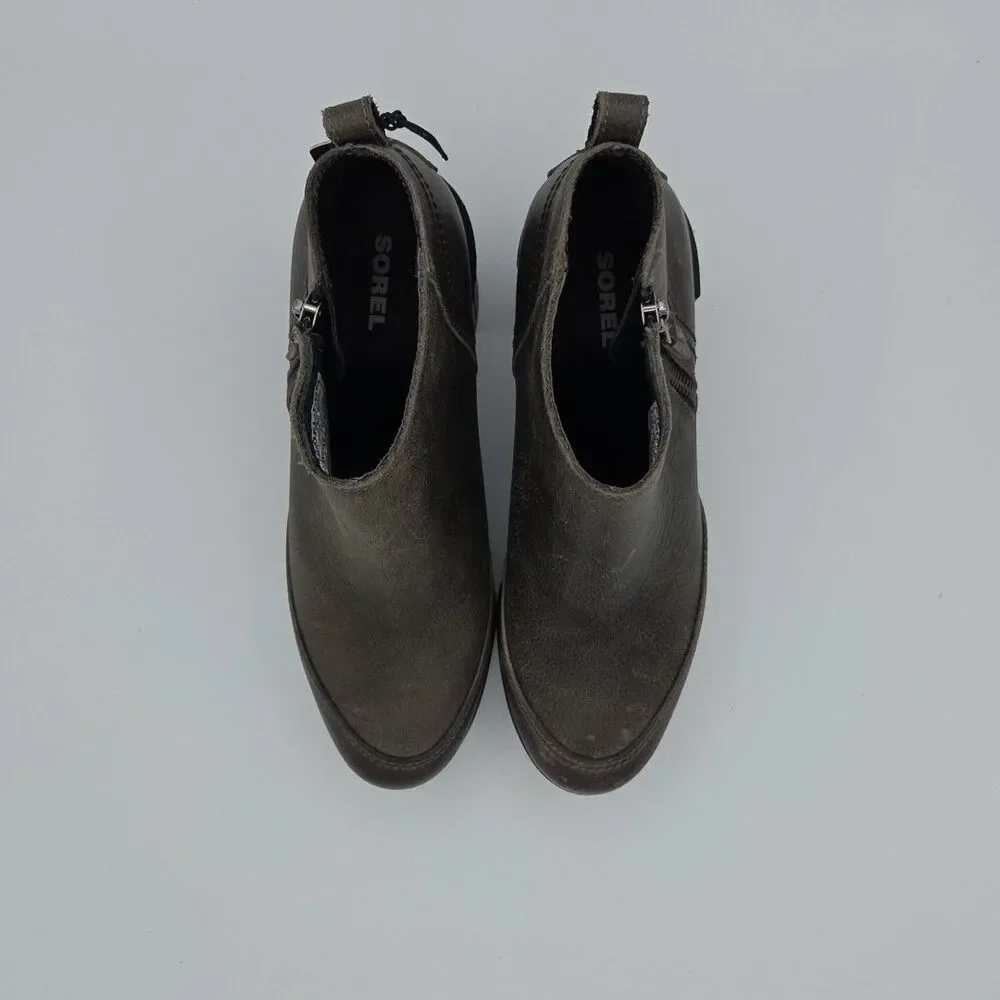 NWOB Sorel Blake Chunky Bootie Block Heel Quarry Gray Size 6.5 Side Zip Leather